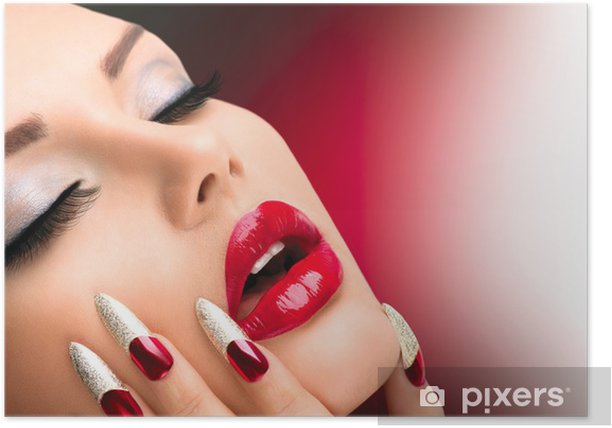Fashion Beauty Model Girl. Manicure and Make-up. Nail art Poster - Women